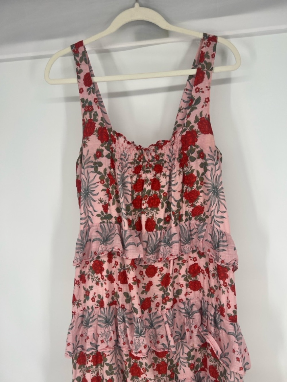 Anthropologie Sleeveless Square Neck Red Floral Ruffled Bohemian Maxi Dress S - Picture 6 of 10